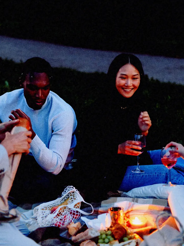 A couple sharing a drink on a picnic blanket at dusk — 2009 · Early Phone Cam