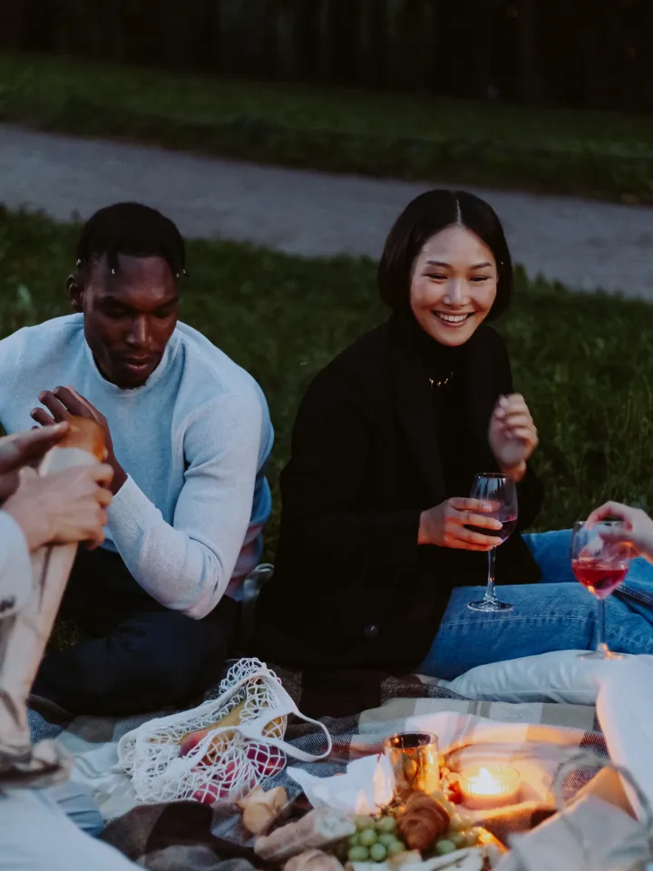 A couple sharing a drink on a picnic blanket at dusk — 2026 · This Phone